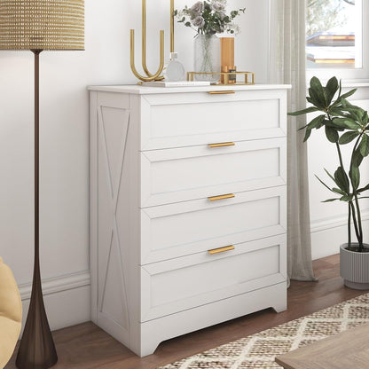 White 4 Drawer Dresser for Bedroom, Modern Chest of Drawers