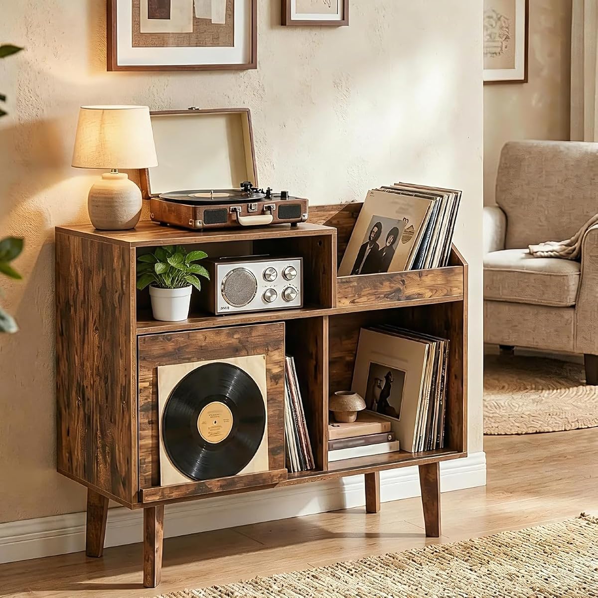 Record Player Stand, Large Turntable Stand Holds up to 250 Albums