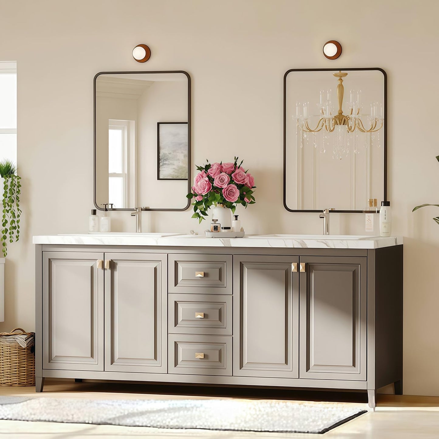 Black Bathroom Mirror for over Sink - 22×30 Rectangle Bathroom Vanity Mirror Wall Mounted with Matte Aluminum Frame & Rounded Corners, Shatterproof Tempered-Glass, Horizontal/Vertical