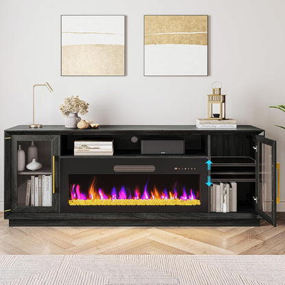 74" Extra Large TV Stand for Tvs up to 85", Media Console Table with 42" Electric Fireplace Heater, Entertainment Center with Storage Cabinets for Living Room, Bedroom - Sienna (Black Ebony)