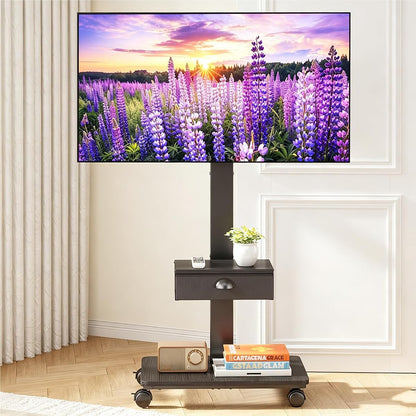 Rolling TV Stand With Drawer, TV Stand Cart On Wheels For 30-75 Inch TVs