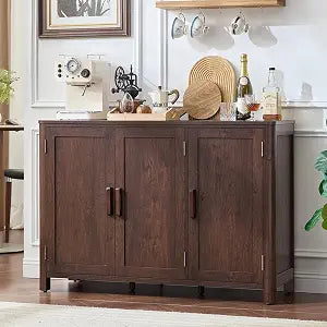 Walnut Sideboard Buffet Cabinet, 46" Arc-Shaped Storage Credenza, view 2