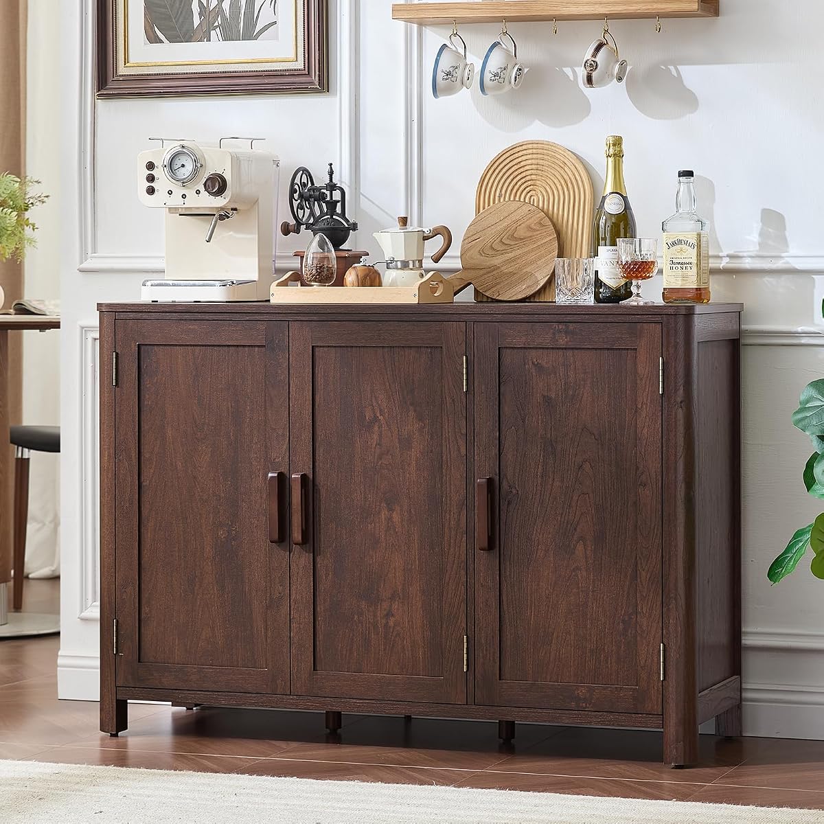 Walnut Sideboard Buffet Cabinet, 46" Arc-Shaped Storage Credenza