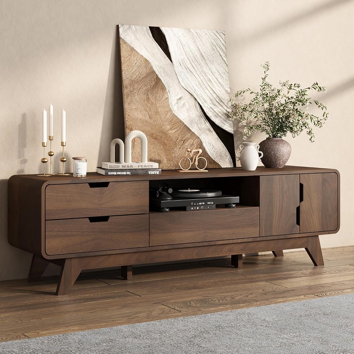 63" TV Stand, Mid Century Modern TV Stands for TVs up to 70 inch