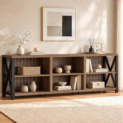 Rustic Entertainment Center for 65 Inch TV, Industrial Wood and Metal TV Stand with Storage Shelf, Modern Television Media Console Table with Cabinet for Living Room Bedroom, Rustic Oak, 55 Inch