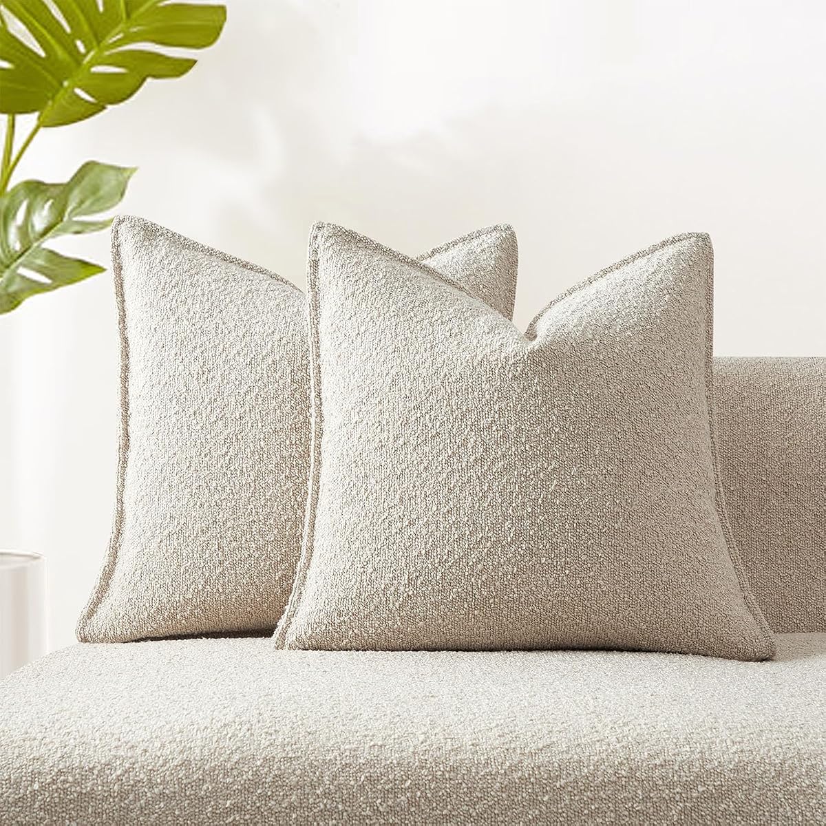 18x18 Pillow Covers Set of 2 Decorative Throw Pillow Covers Case for Couch Sofa Bed Soft Boucle Textured Cushion Covers with Hidden Zipper for Home Decor Living Room,Beige
