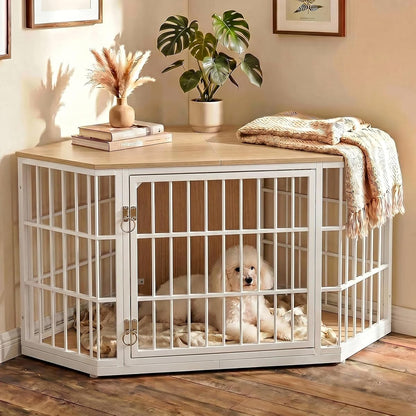 52 Inch Dog Crate Furniture Corner for Large Dogs, Natural