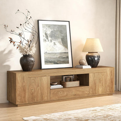 Farmhouse TV Stands for Living Room 78.7-Inch, Natural Oak Brown