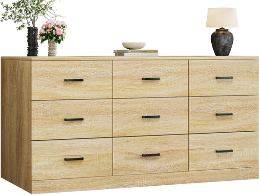 9 Drawer Dresser for Bedroom, 60'' Long Mid Century Modern Dressers TV Stand