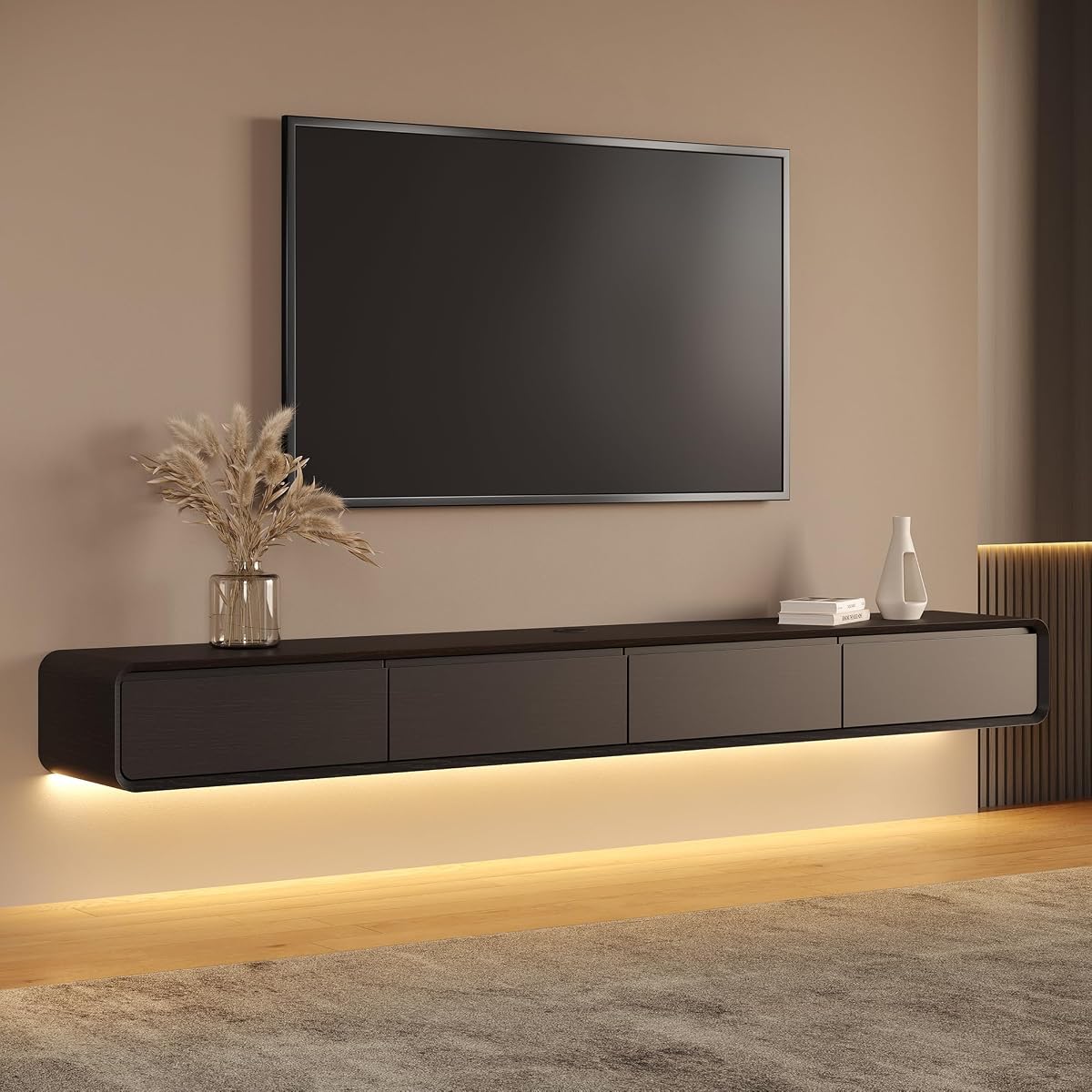 Fully-Assembled Minimalist Floating TV Stand with LED Lights