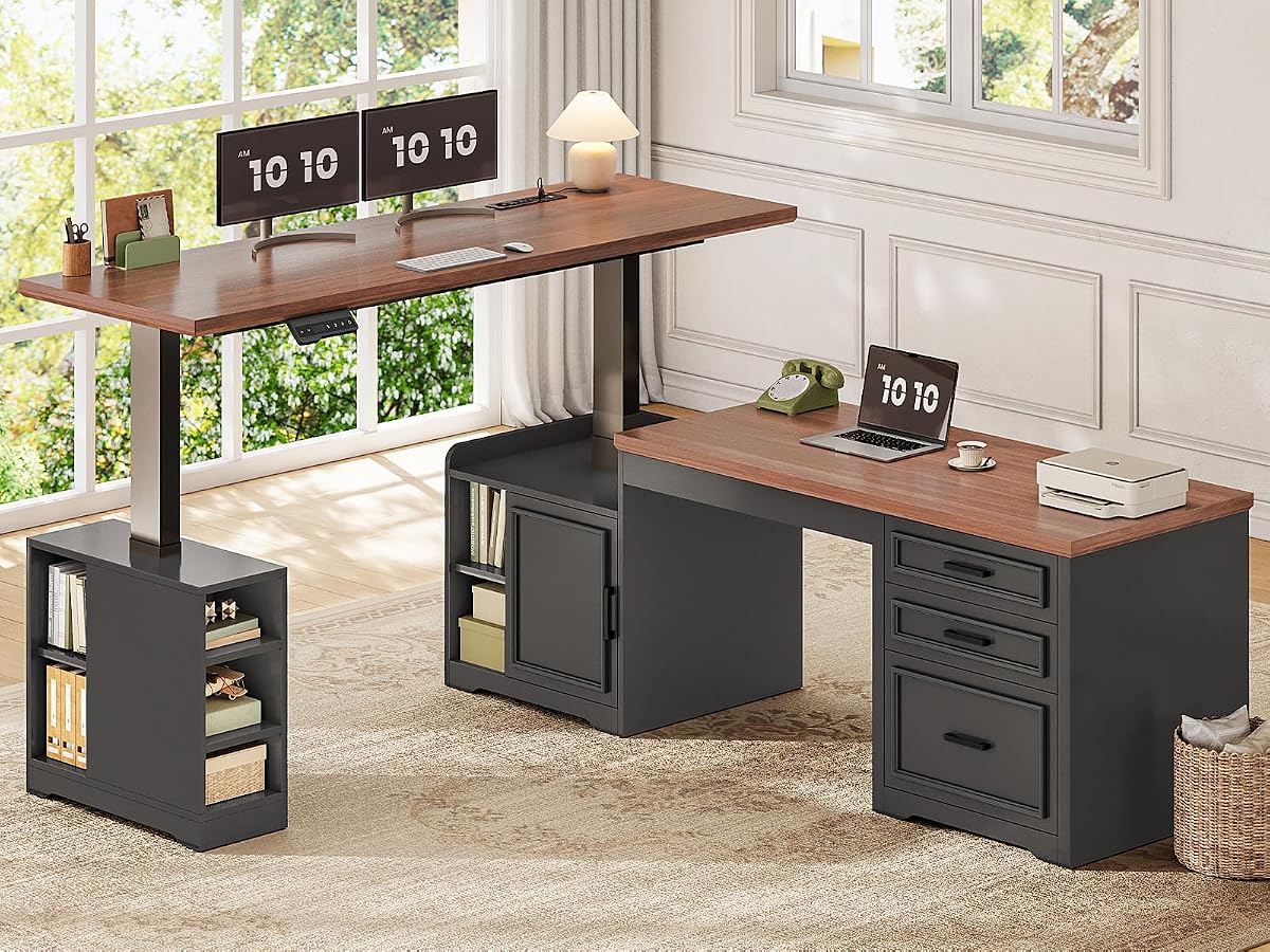 Farmhouse L Shaped Electric Standing Desk