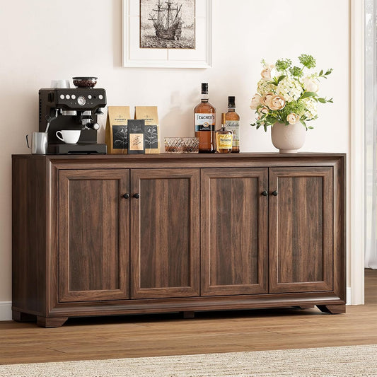 60" Buffet Cabinet with Storage, Sideboard Buffet Table Brown