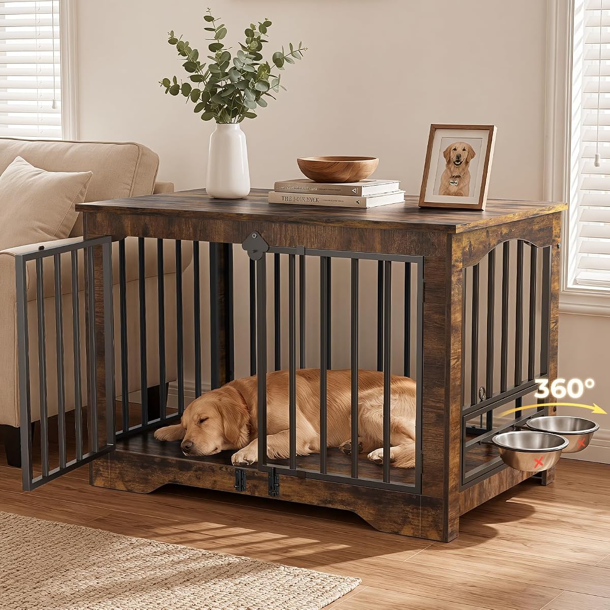 38 Inch Modern Farmhouse Dog Crate Furniture End Table