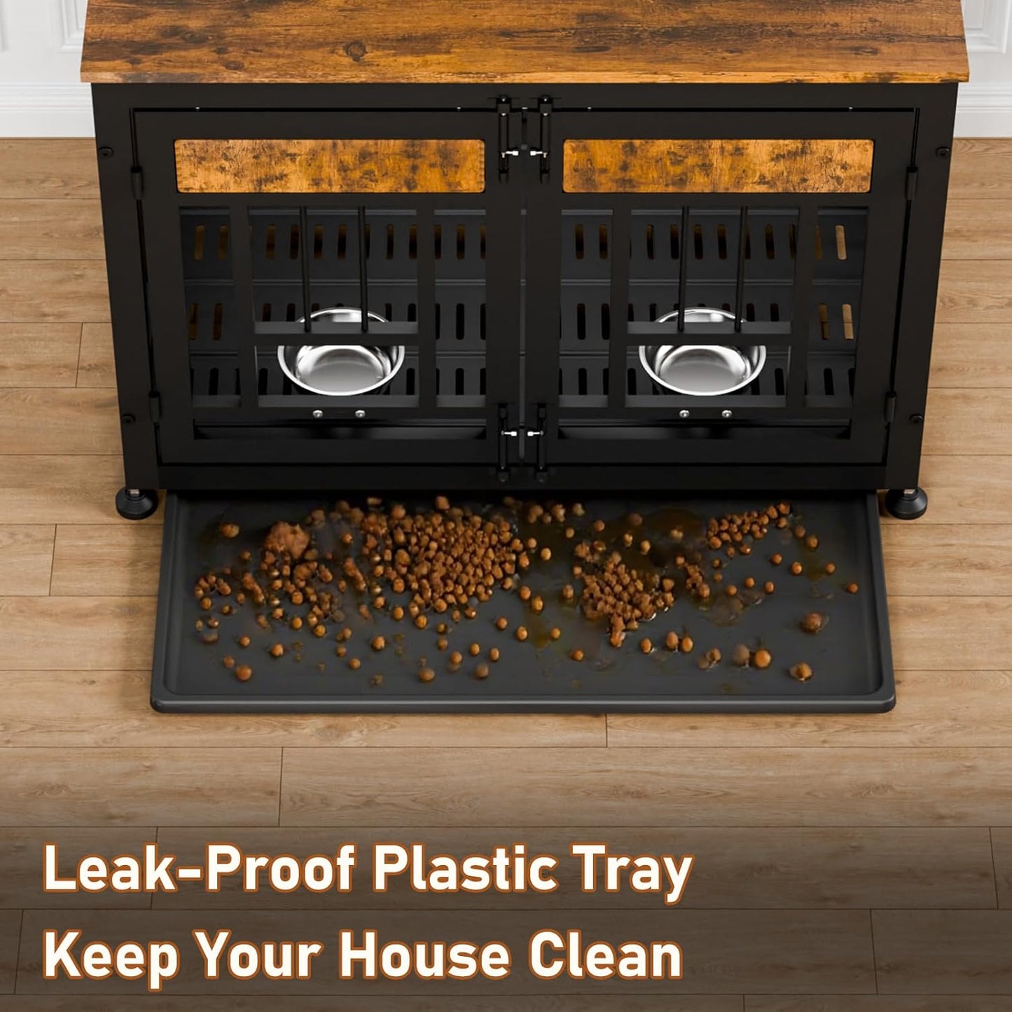 Dog Crate Furniture End Table 38 Inch Hidden Kennel Cabinet with Removable Tray, Thickened Metal Frame Dog Cage, Dual-Purpose Pet House & Nightstand for Living Room