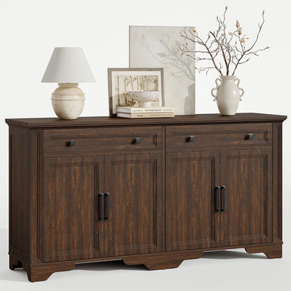 63" Sideboard Buffet Cabinet, Large Credenza with Drawers Walnut