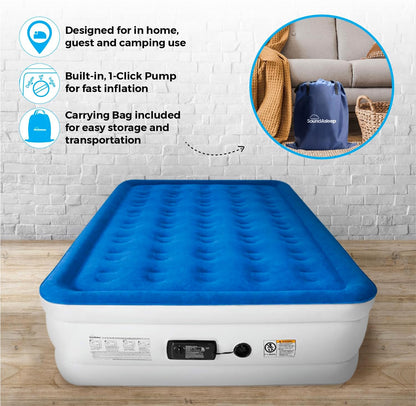 Dream Series Luxury Air Mattress, Comfortcoil Technology, Built-In High Capacity Pump for Home, Camping- Double Height, Adjustable, Inflatable Blow Up, Portable (Queen Size)