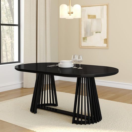 Lido Oval Dining Table, 72", round Wooden Minimalist Kitchen Table Fits 4 to 6, Black