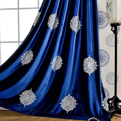 Blackout Curtains 84 Inches Long for Bedroom, White Flowers Embroidered Room Darkening Window Drapes for Living Room, 52x84, 2 Panels, Dark Blue
