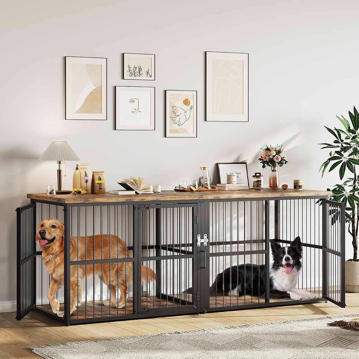 87 in Extra Large Double Dog Crate Furniture with Divider