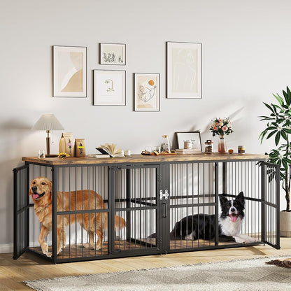 87 in Extra Large Double Dog Crate Furniture with Divider