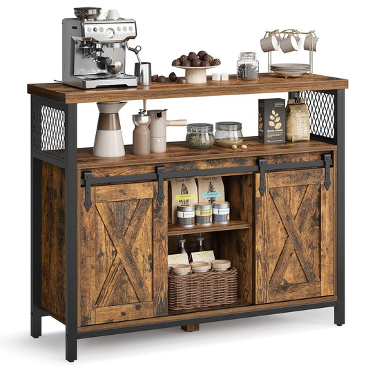 VASAGLE Buffet Cabinet, Coffee Bar with 2 Sliding Barn Doors