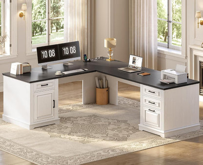 Farmhouse 69" Executive L Shaped Office Desk with 4 Drawers, Storage