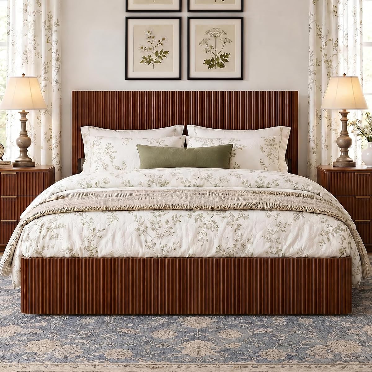 Fluted King Size Platform Bed Frame with Lift up Storage