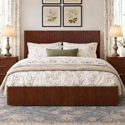 Fluted King Size Platform Bed Frame with Lift up Storage