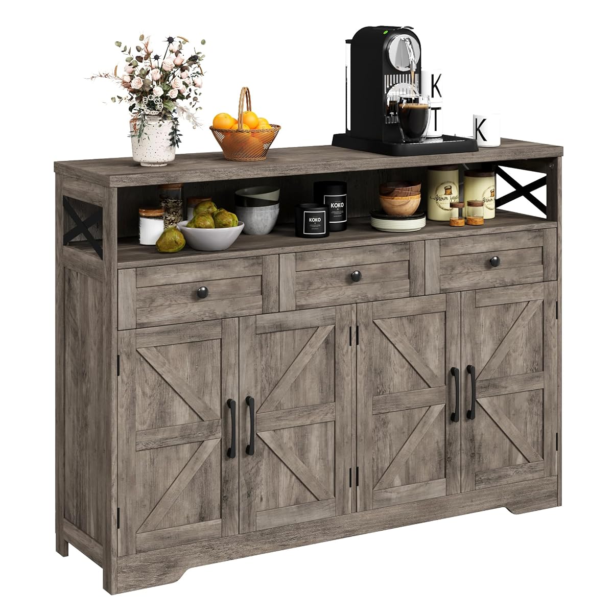 Farmhouse Buffet Cabinet with Drawers, Sideboard with Storage