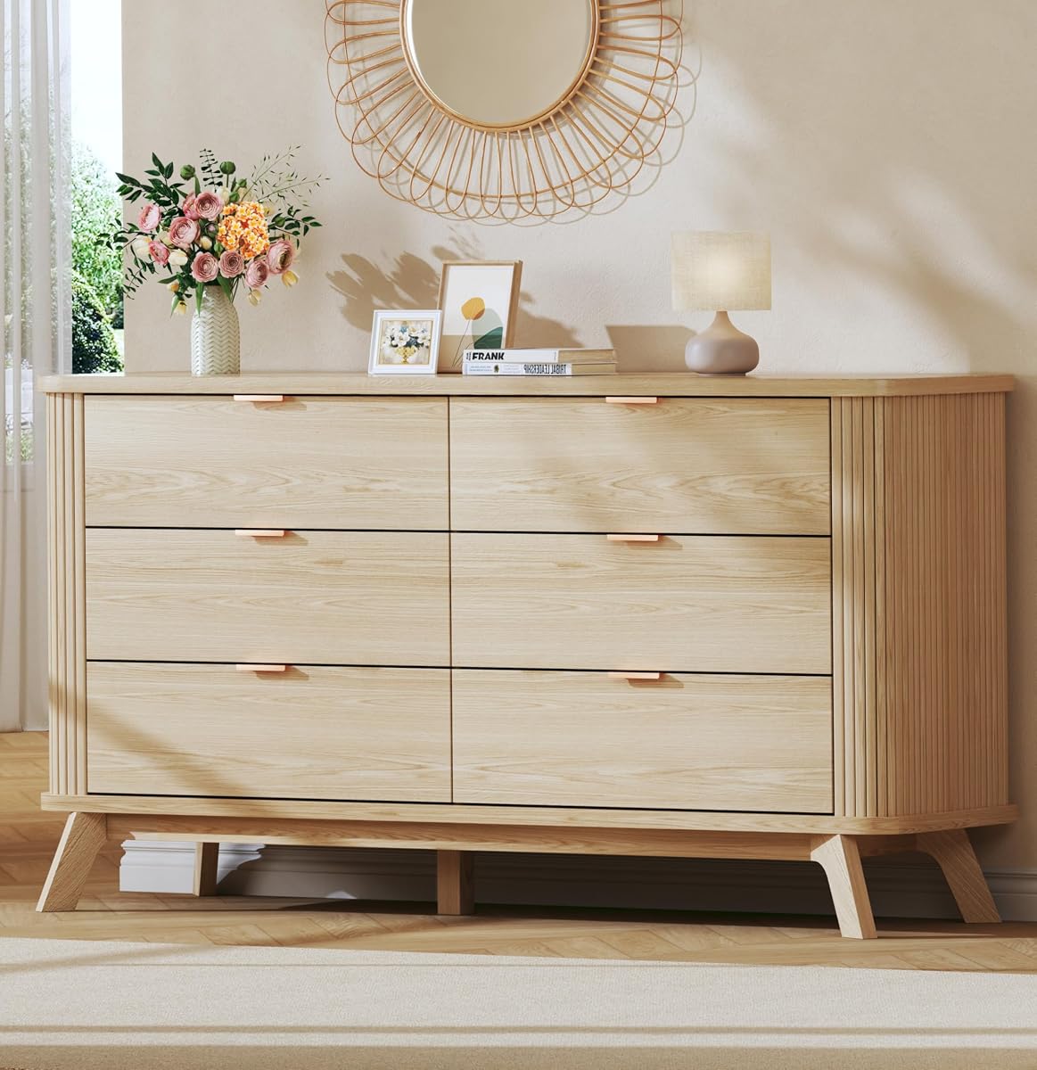 55" Wide Fluted 6 Drawers Dresser for Bedroom