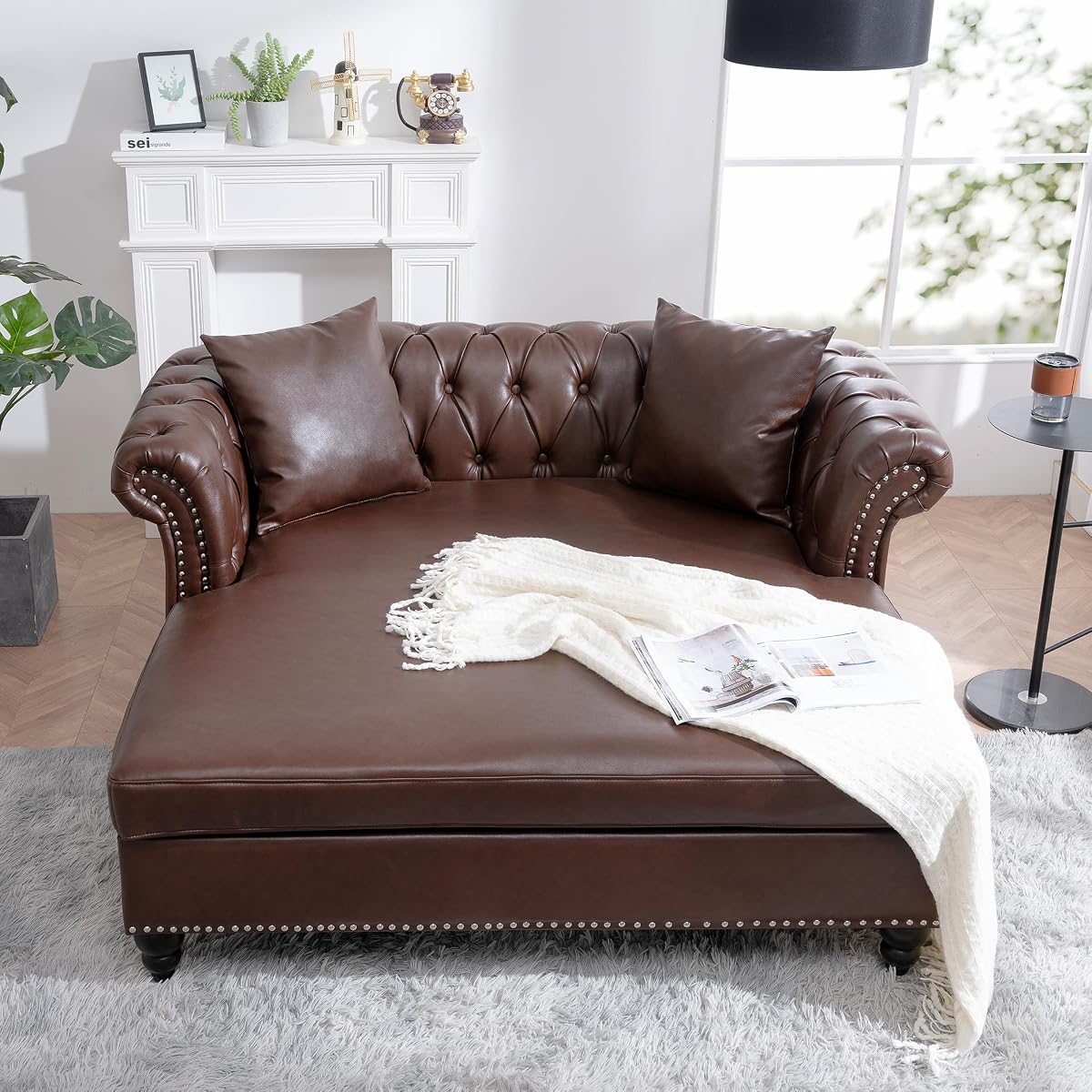 62.99" Chaise Lounge Indoor Comfy Reading Chair with 2 Pillows