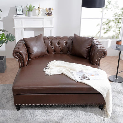 62.99" Chaise Lounge Indoor Comfy Reading Chair with 2 Pillows