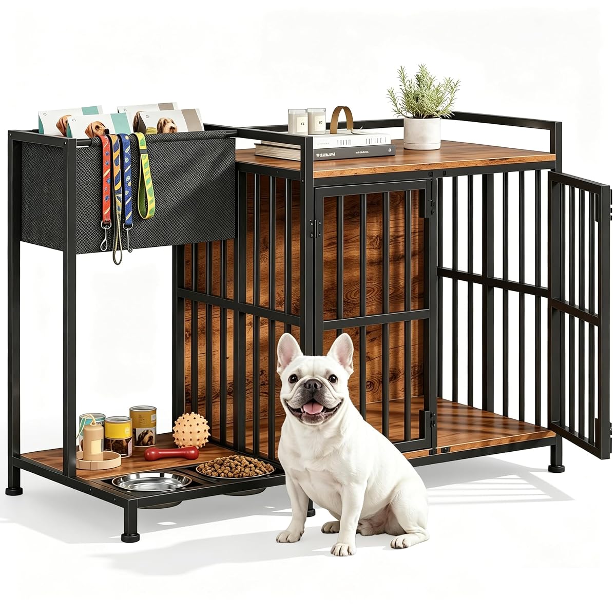 AFLUI 41.4" Dog Crate Furniture, Rustic Brown