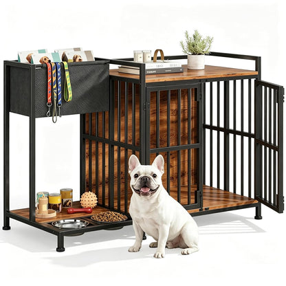 AFLUI 41.4" Dog Crate Furniture, Rustic Brown