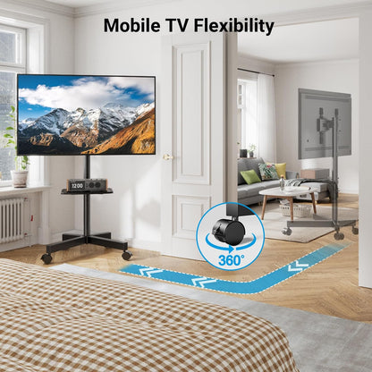 Mobile TV Stand for 23-60 Inch LCD LED Flat/Curved Screen Tvs, Tilt TV Cart Holds up to 88Lbs, Portable TV Stand with Laptop Shelf, Rolling TV Floor Stand Max VESA 400X400Mm (PSTVMC06)