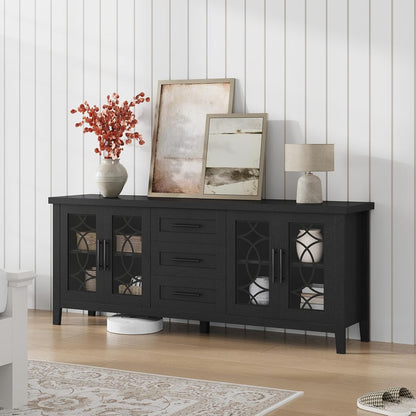 Farmhouse TV Stand with Glass Door for 65-70 Inch TV, Entertainment Center