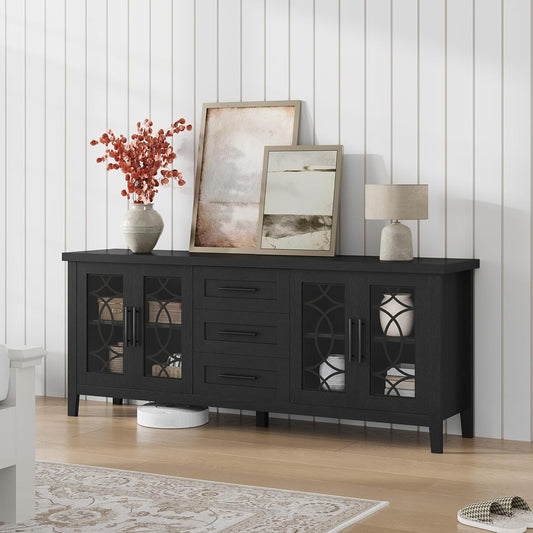 Farmhouse TV Stand with Glass Door for 65-70 Inch TV, Entertainment Center