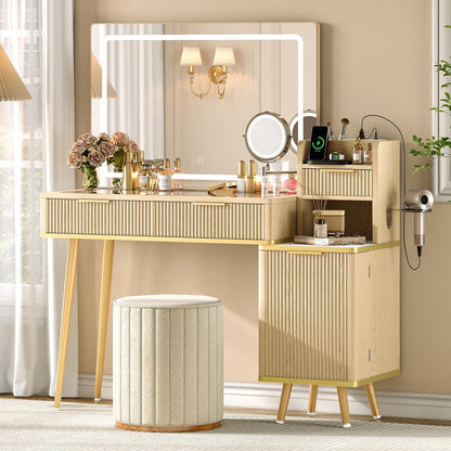 47" Vanity Desk with 5X Magnifying Mirror & 3-Color LED Light