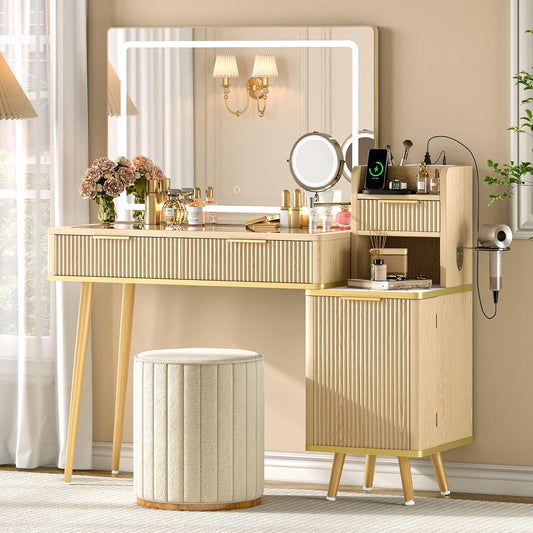47" Vanity Desk with 5X Magnifying Mirror & 3-Color LED Light