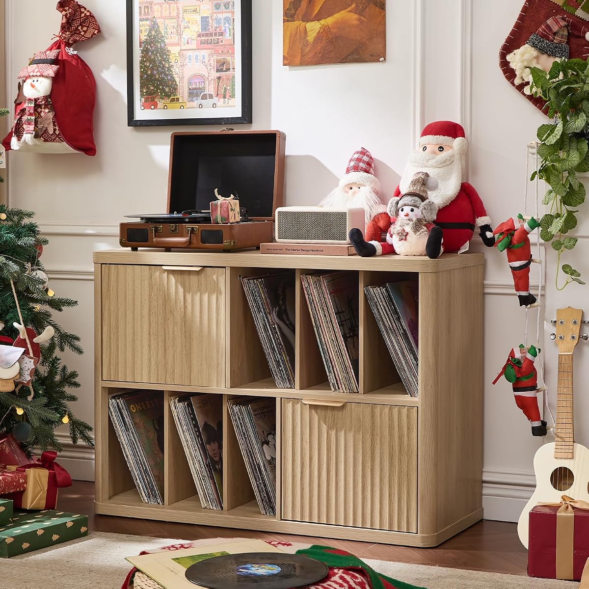 Large Record Player Stand with Vinyl Storage Up to 450 Albums