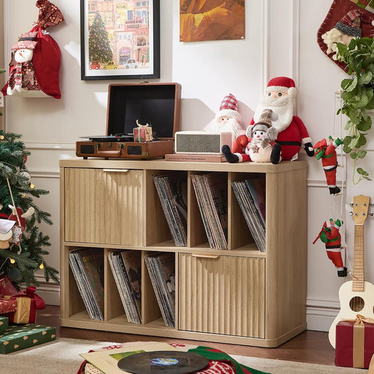 Large Record Player Stand with Vinyl Storage Up to 450 Albums