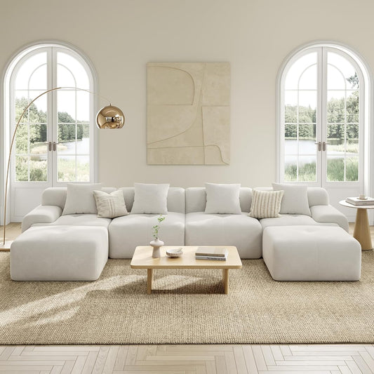 LumiCord 153.5" Tufted Modular Sectional Sofa, Modern U-Shaped Boneless Couch for Living Room, 26.8" Deep Seat, 18.1" High Seating, 15" Wide Armrest, Corduroy, Oatmeal Beige