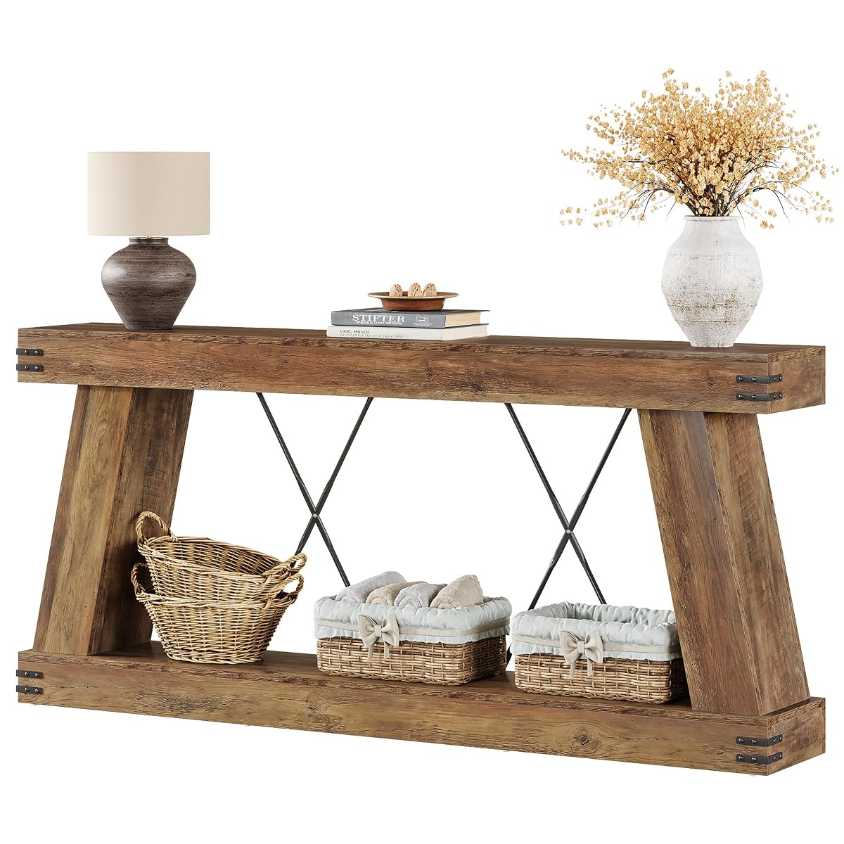 Tribesigns 70.9" Farmhouse Console Table, Long Sofa Table Behind Couch with Storage, Narrow Wooden Console Station, Industrial Rustic Entryway Furniture for Hallway, Entry, Living Room, Brown