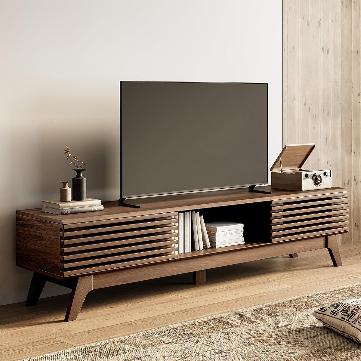 70.8" TV Stand, Media Console for TVs up to 75", Walnut