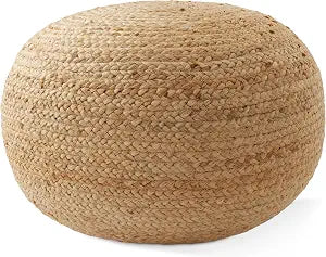Hand-Braided Jute Pouf Ottoman Footrest, 19" W x 19" D x 10-1/2" H, Round, view 2