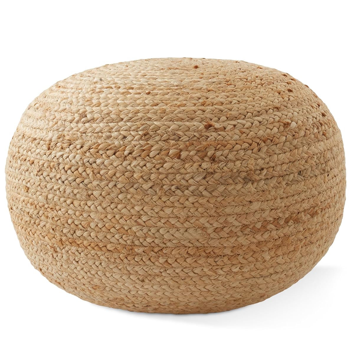 Hand-Braided Jute Pouf Ottoman Footrest, 19" W x 19" D x 10-1/2" H, Round