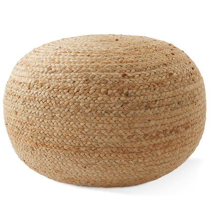 Hand-Braided Jute Pouf Ottoman Footrest, 19" W x 19" D x 10-1/2" H, Round
