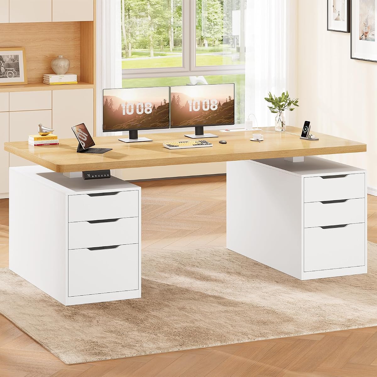 55" Electric Standing Desk with 6 Drawers, Adjustable Stand up Desk with Storage