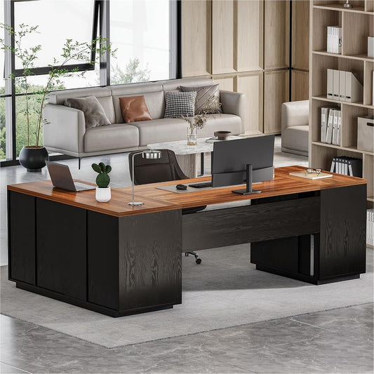 87-Inch Modern Executive Desk with File Cabinet