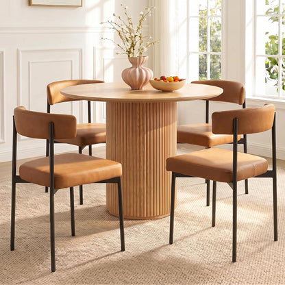 Brown Faux Leather Dining Chairs Set of 4, Armless Upholstered Kitchen Chair